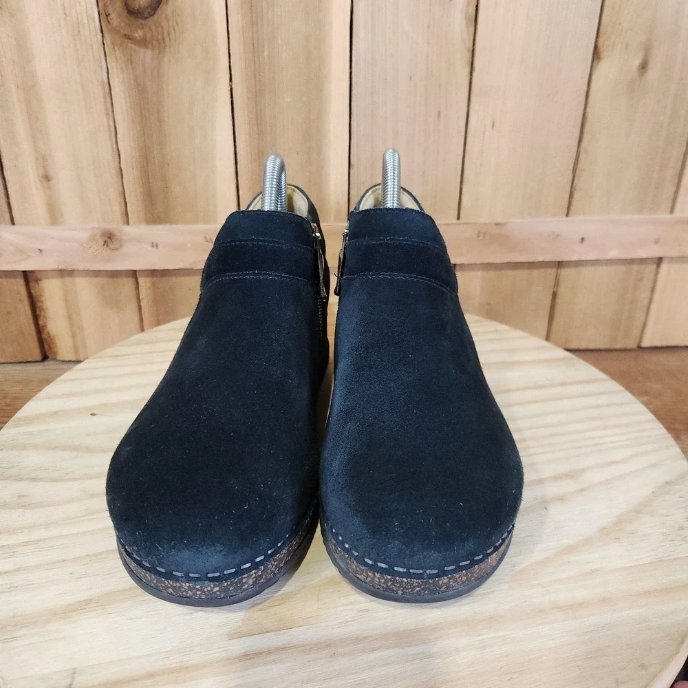 Dansko Muriel Bootie Boots Womens 6.5 37 Black Suede Zip Wedge Comfort Casual